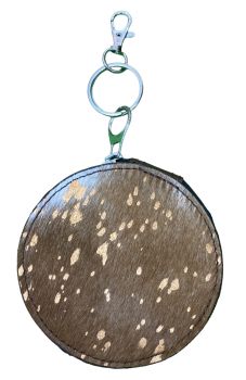 Hair on Cowhide Round Clip Keychain Wallet Pouch - gold